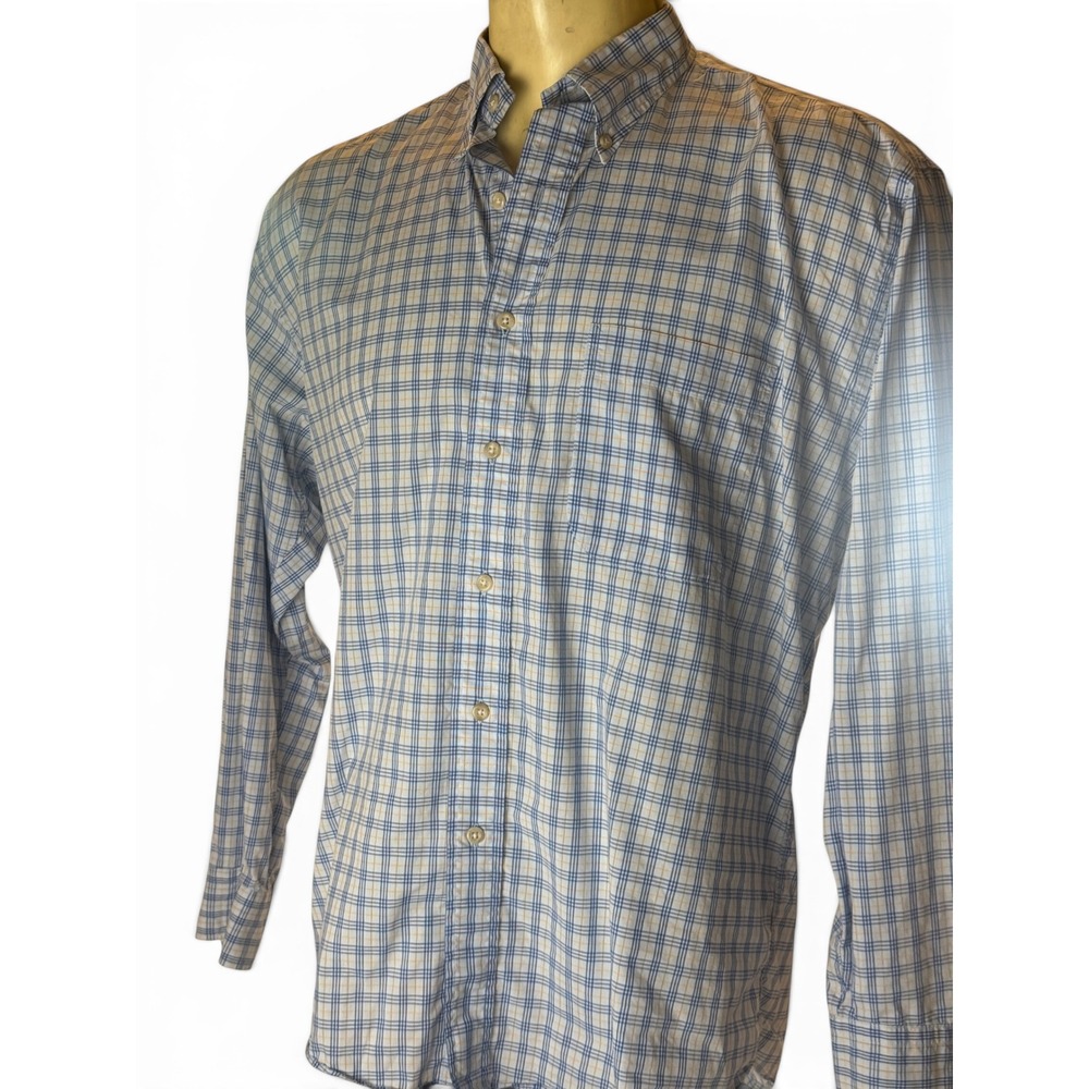 Burberry Mens Blue Yellow Plaid Button Down Shirt Long Sleeve Preppy Classic L